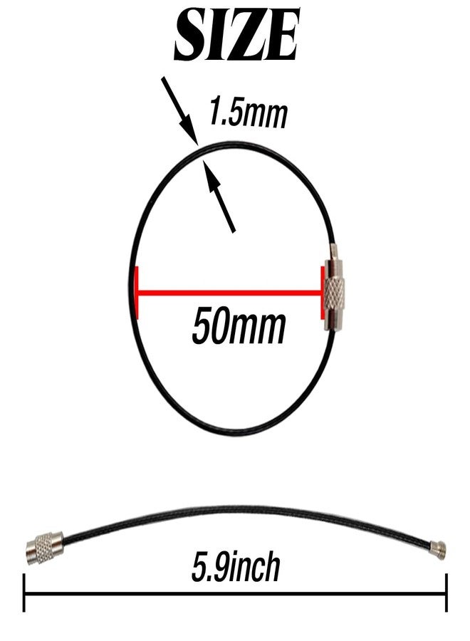 ROYHOO 50PCS Black Stainless Steel Wire Keychains Cable, Key Rings, Heavy Duty Luggage Tags Loops Tag Keepers 1.5mm Twist Barrel (Cable Length: 5.9 inches) - Image 2